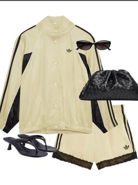 adidas Originals × ASOS oversized funnel neck track top in buttermilk satin